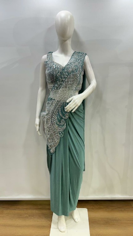 AMOHA D.NO 102417 WHOLESALE IMPORTED LYCRA READY TO WEAR DESIGNER SAREES FOR WOMEN EXPORTER