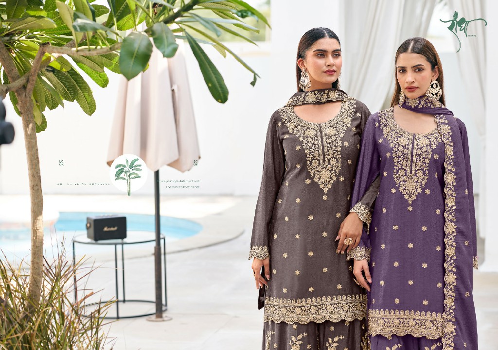 RADHA TRENDZ VIVAH WHOLESALE READYMADE PREMIUM CHINON HEAVY DESIGNER PLAZZO STYLE 3 PCS SUITS EXPORTER