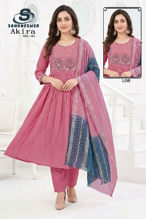 SANKHESWER AKIRA VOL 1 WHOLESALE READYMADE MUL CHANDERI ANARKALI STYLE 3 PCS COMBO SET SUITS FOR EXPORT