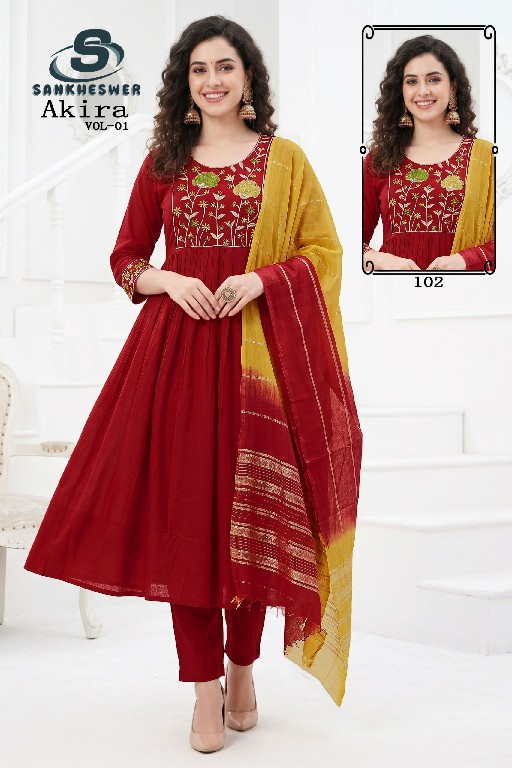 SANKHESWER AKIRA VOL 1 WHOLESALE READYMADE MUL CHANDERI ANARKALI STYLE 3 PCS COMBO SET SUITS FOR EXPORT