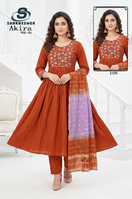 SANKHESWER AKIRA VOL 1 WHOLESALE READYMADE MUL CHANDERI ANARKALI STYLE 3 PCS COMBO SET SUITS FOR EXPORT
