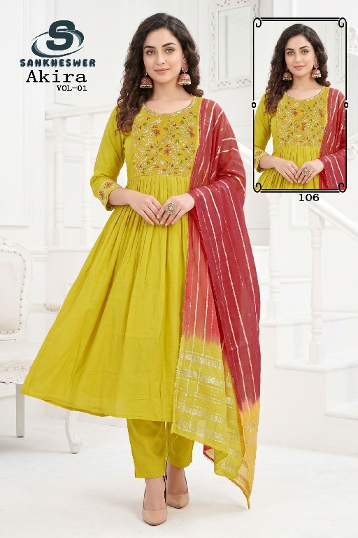 SANKHESWER AKIRA VOL 1 WHOLESALE READYMADE MUL CHANDERI ANARKALI STYLE 3 PCS COMBO SET SUITS FOR EXPORT
