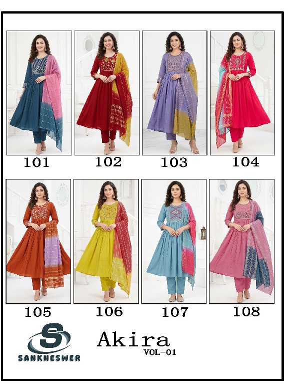 SANKHESWER AKIRA VOL 1 WHOLESALE READYMADE MUL CHANDERI ANARKALI STYLE 3 PCS COMBO SET SUITS FOR EXPORT