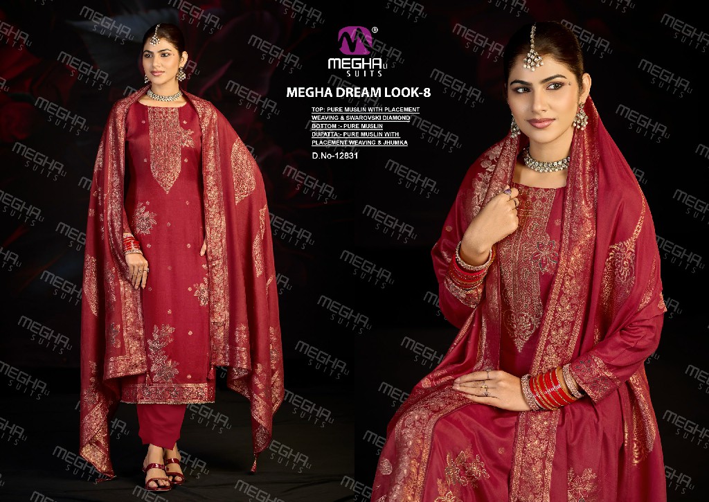 MEGHALI DREAM LOOK VOL 8 WHOLESALE PURE BEMBERG MUSLIN DESIGNER UNSTITCH SALWAR SUITS ONLINE