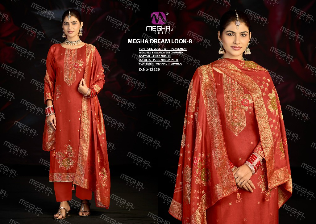 MEGHALI DREAM LOOK VOL 8 WHOLESALE PURE BEMBERG MUSLIN DESIGNER UNSTITCH SALWAR SUITS ONLINE