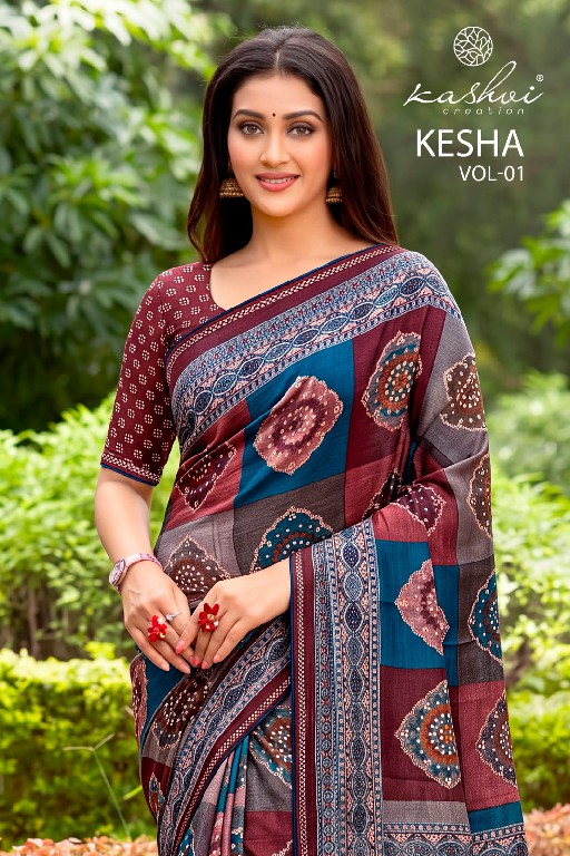 KASHVI CREATION KESHA VOL 1 WHOLESALE TESLA FOIL PRINT WITH WORK FANCY INDIAN SAREES FOR WOMEN ONLINE