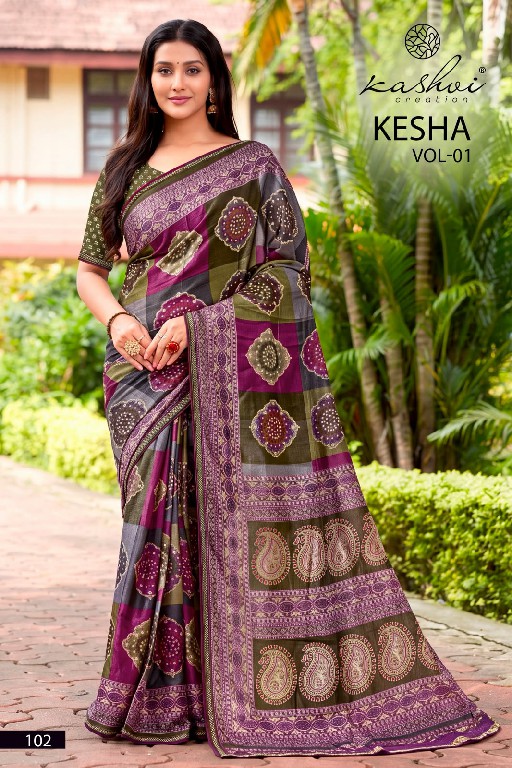 KASHVI CREATION KESHA VOL 1 WHOLESALE TESLA FOIL PRINT WITH WORK FANCY INDIAN SAREES FOR WOMEN ONLINE