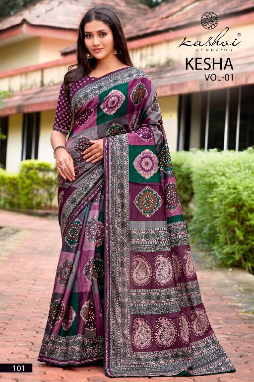 KASHVI CREATION KESHA VOL 1 WHOLESALE TESLA FOIL PRINT WITH WORK FANCY INDIAN SAREES FOR WOMEN ONLINE