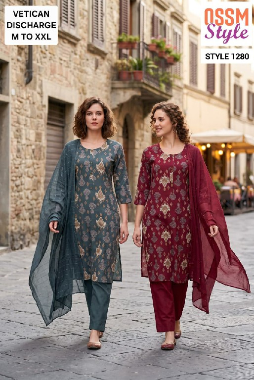 OSSM STYLE D.NO 1276 TO 1281 WHOLESALE READYMADE VETICAN PRINT BIG SIZE STYLISH 3 PCS COMBO SET SUITS EXPORTER