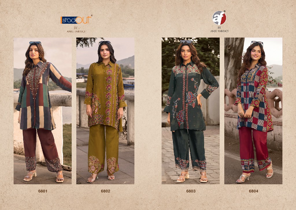 ANJU FAB FUSION VOL 6 WHOLESALE READYMADE NATURAL CREPE DESIGNER CORD SET FOR EXPORT