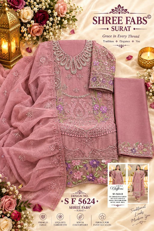 SHREE FABS D.NO 5624 WHOLESALE CHIFFON PAKISTANI POPULAR DESIGN UNSTITCH SALWAR SUITS EXPORTER