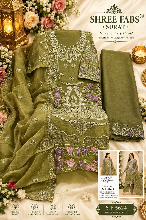 SHREE FABS D.NO 5624 WHOLESALE CHIFFON PAKISTANI POPULAR DESIGN UNSTITCH SALWAR SUITS EXPORTER