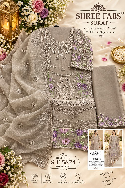 SHREE FABS D.NO 5624 WHOLESALE CHIFFON PAKISTANI POPULAR DESIGN UNSTITCH SALWAR SUITS EXPORTER