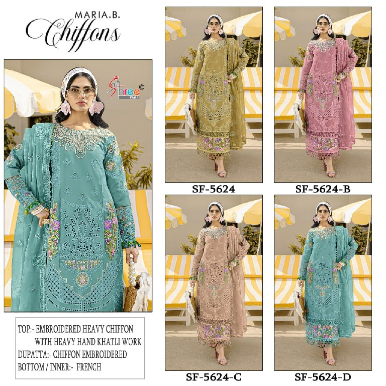 SHREE FABS D.NO 5624 WHOLESALE CHIFFON PAKISTANI POPULAR DESIGN UNSTITCH SALWAR SUITS EXPORTER