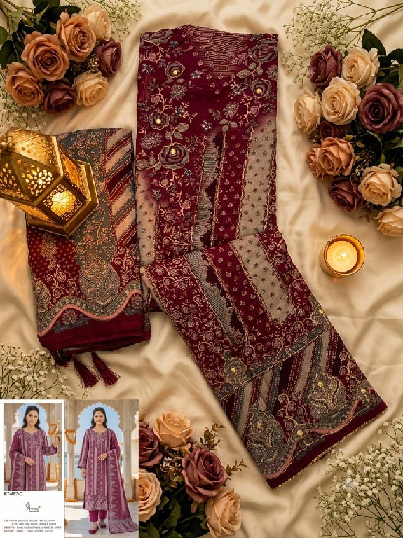 SHREE FABS D.NO KT-407 WHOLESALE VISCOSE MUSLIN BEAUTIFUL DESIGN UNSTITCH SALWAR SUITS SUPPLIER
