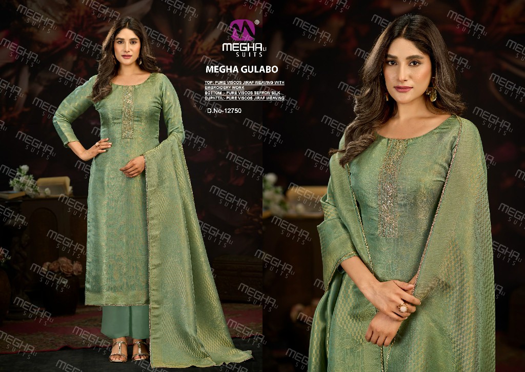 MEGHALI GULABO WHOLESALE PURE VISCOSE JIRAF WEAVING WITH WORK UNSTITCH SALWAR SUITS FOR EXPORT