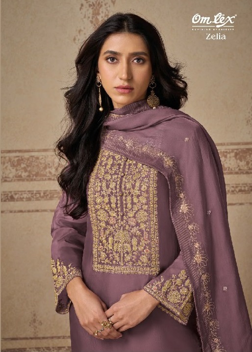 OMTEX ZELIA WHOLESALE SILK TOUCH EMBROIDERY WORK UNSTITCH SALWAR SUITS SUPPLIER