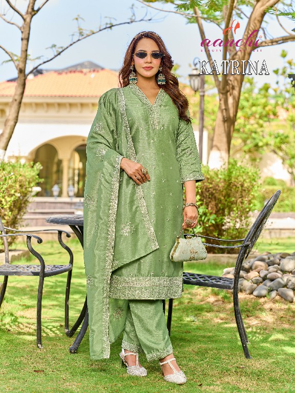 AANCHI KATRINA WHOLESALE READYMADE CRYSTAL SILK FASHIONABLE 3 PCS SUITS FOR WOMEN ONLINE