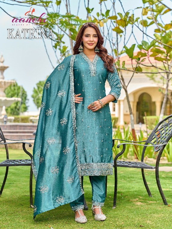 AANCHI KATRINA WHOLESALE READYMADE CRYSTAL SILK FASHIONABLE 3 PCS SUITS FOR WOMEN ONLINE