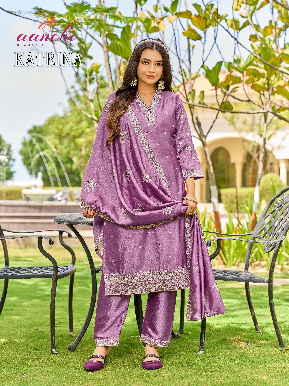 AANCHI KATRINA WHOLESALE READYMADE CRYSTAL SILK FASHIONABLE 3 PCS SUITS FOR WOMEN ONLINE