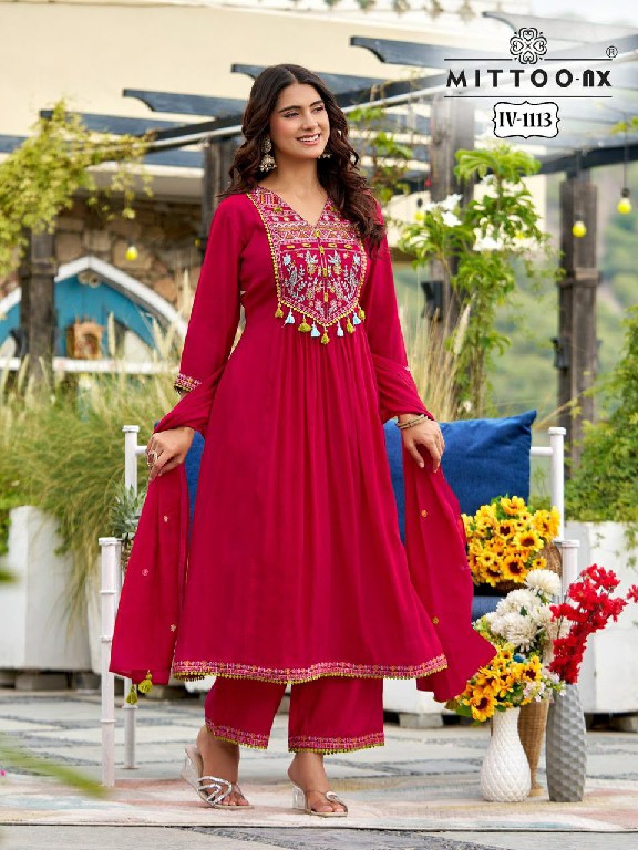 MITTOO NX D.NO 1113-1114 WHOLESALE READYMADE MAL CHANDERI ELEGANT 3 PCS COMBO SET SUITS EXPORTER