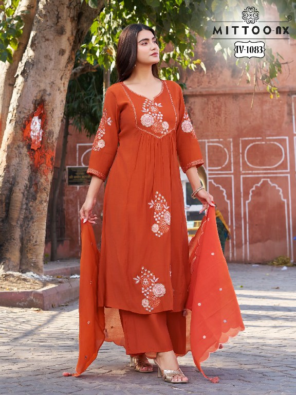MITTOO NX D.NO 1013-1083 WHOLESALE READYMADE SOFT MULL CHANDERI SILK AMAZING 3 PCS COMBO SET SUITS SUPPLIER