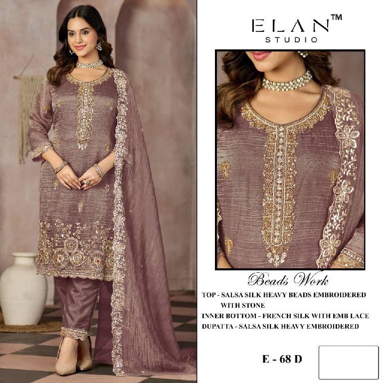ELAN STUDIO D.NO E-68 WHOLESALE SALSA HEAVY BEADS WORK ELEGANT UNSTITCH SALWAR SUITS EXPORTER