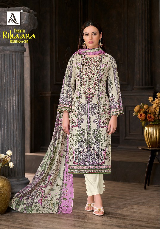 ALOK SUIT RIHAANA VOL 24 WHOLESALE CAMBRIC COTTON PAKISTANI PRINT WITH WORK UNSTITCH SALWAR SUITS SUPPLIER