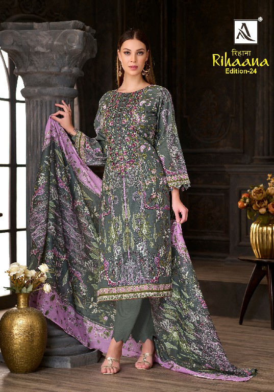 ALOK SUIT RIHAANA VOL 24 WHOLESALE CAMBRIC COTTON PAKISTANI PRINT WITH WORK UNSTITCH SALWAR SUITS SUPPLIER