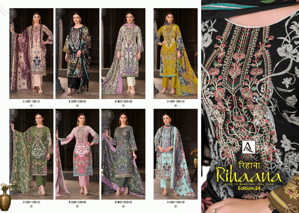 ALOK SUIT RIHAANA VOL 24 WHOLESALE CAMBRIC COTTON PAKISTANI PRINT WITH WORK UNSTITCH SALWAR SUITS SUPPLIER