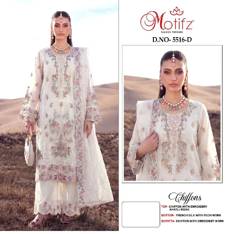 MOTIFZ D.NO 5516 WHOLESALE CHIFFON ATTRACTIVE PAKISTANI UNSTITCH SALWAR SUITS SUPPLIER