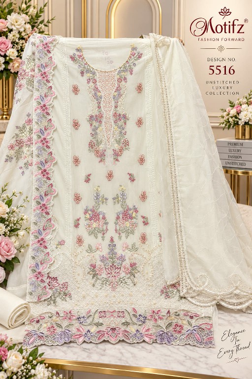 MOTIFZ D.NO 5516 WHOLESALE CHIFFON ATTRACTIVE PAKISTANI UNSTITCH SALWAR SUITS SUPPLIER