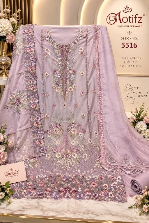 MOTIFZ D.NO 5516 WHOLESALE CHIFFON ATTRACTIVE PAKISTANI UNSTITCH SALWAR SUITS SUPPLIER