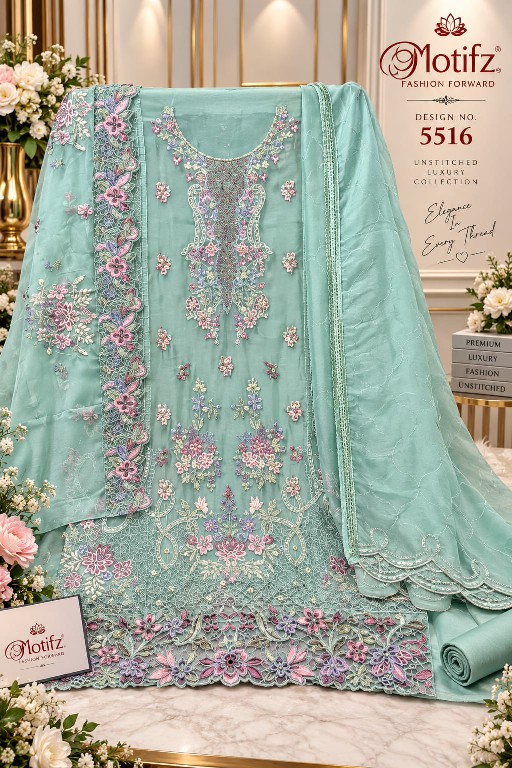 MOTIFZ D.NO 5516 WHOLESALE CHIFFON ATTRACTIVE PAKISTANI UNSTITCH SALWAR SUITS SUPPLIER