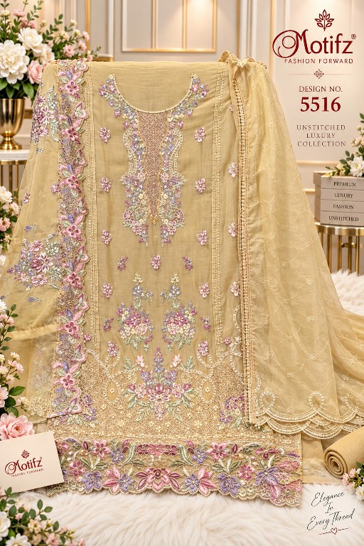 MOTIFZ D.NO 5516 WHOLESALE CHIFFON ATTRACTIVE PAKISTANI UNSTITCH SALWAR SUITS SUPPLIER