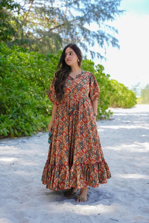 PURPLE CREATION CLORA VOL 2 WHOLESALE READYMADE HEAVY RAYON BIG SIZE FULL FLAIR ONE PEACE DRESS FOR WOMEN SUPPLIER