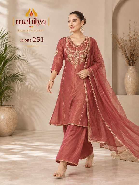 MOHILYA D.NO 251 WHOLESALE READYMADE MAL SHIMMER ELEGANT ETHNIC WEAR 3 PCS COMBO SET SUITS FOR EXPORT