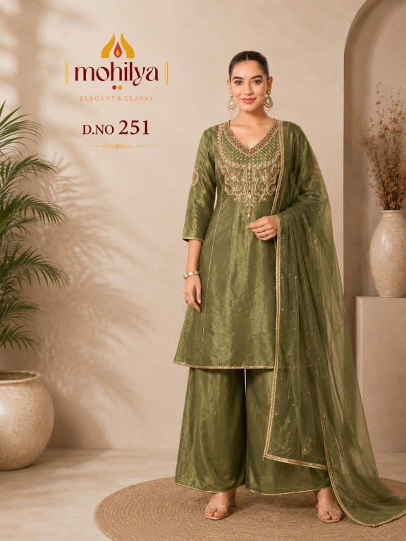 MOHILYA D.NO 251 WHOLESALE READYMADE MAL SHIMMER ELEGANT ETHNIC WEAR 3 PCS COMBO SET SUITS FOR EXPORT