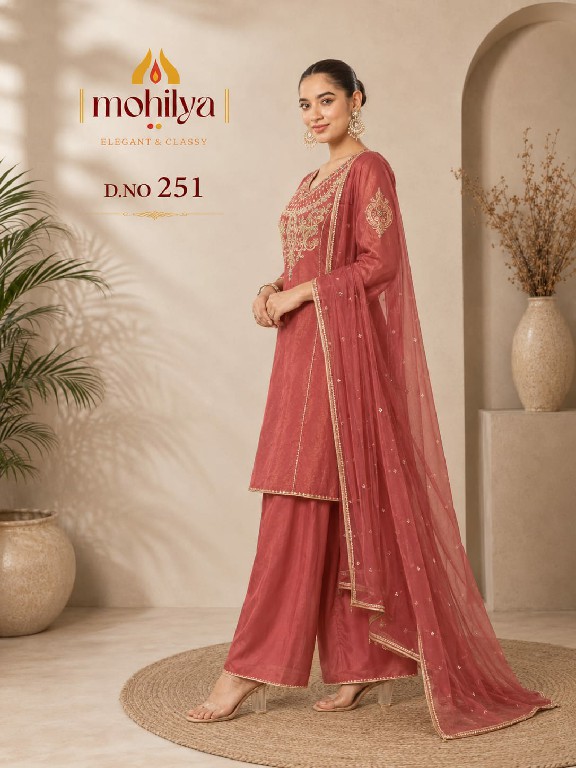 MOHILYA D.NO 251 WHOLESALE READYMADE MAL SHIMMER ELEGANT ETHNIC WEAR 3 PCS COMBO SET SUITS FOR EXPORT