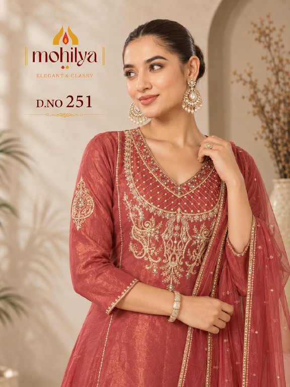 MOHILYA D.NO 251 WHOLESALE READYMADE MAL SHIMMER ELEGANT ETHNIC WEAR 3 PCS COMBO SET SUITS FOR EXPORT
