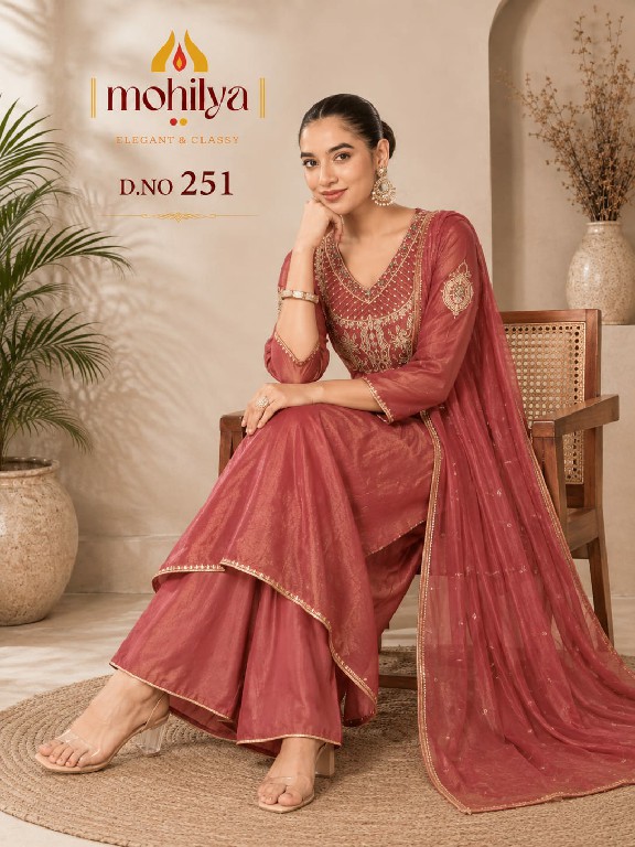 MOHILYA D.NO 251 WHOLESALE READYMADE MAL SHIMMER ELEGANT ETHNIC WEAR 3 PCS COMBO SET SUITS FOR EXPORT