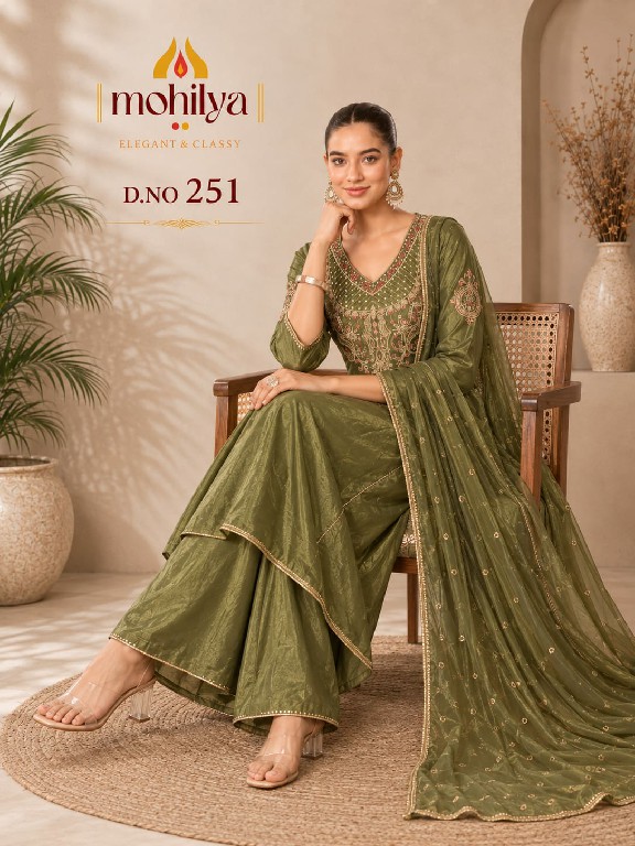 MOHILYA D.NO 251 WHOLESALE READYMADE MAL SHIMMER ELEGANT ETHNIC WEAR 3 PCS COMBO SET SUITS FOR EXPORT