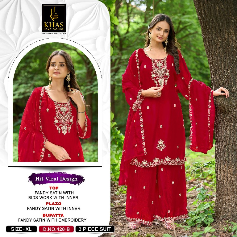 KHAS D.NO 428 WHOLESALE READYMADE FANDY SATIN FESTIVE SPECIAL 3 PCS COMBO SET SUITS SUPPLIER