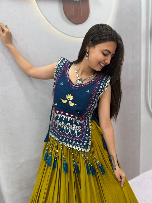 PRISHA CREATION D.NO PC-608 WHOLESALE READYMADE COTTON NAVRATRI SPECIAL HAND WORK LEHENGA CHOLI WITH KOTI FOR EXPORT