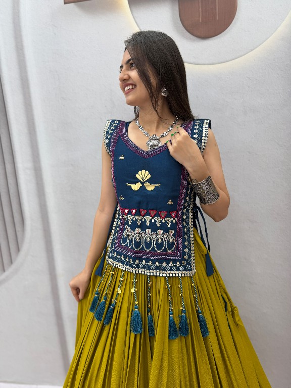 PRISHA CREATION D.NO PC-608 WHOLESALE READYMADE COTTON NAVRATRI SPECIAL HAND WORK LEHENGA CHOLI WITH KOTI FOR EXPORT
