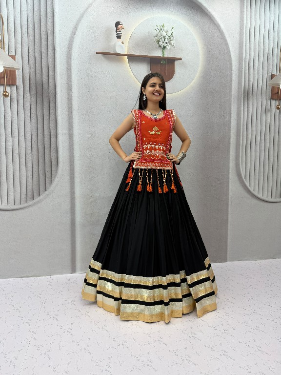 PRISHA CREATION D.NO PC-608 WHOLESALE READYMADE COTTON NAVRATRI SPECIAL HAND WORK LEHENGA CHOLI WITH KOTI FOR EXPORT