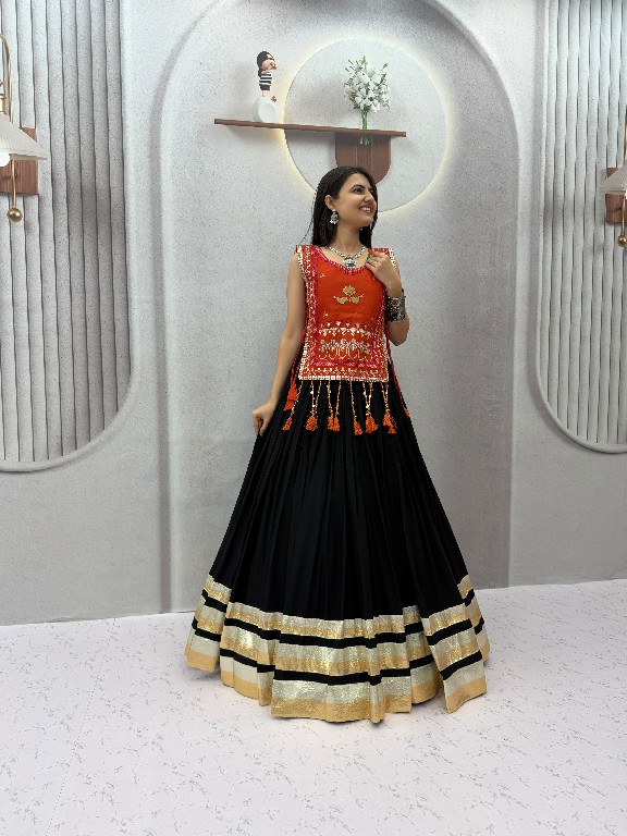 PRISHA CREATION D.NO PC-608 WHOLESALE READYMADE COTTON NAVRATRI SPECIAL HAND WORK LEHENGA CHOLI WITH KOTI FOR EXPORT