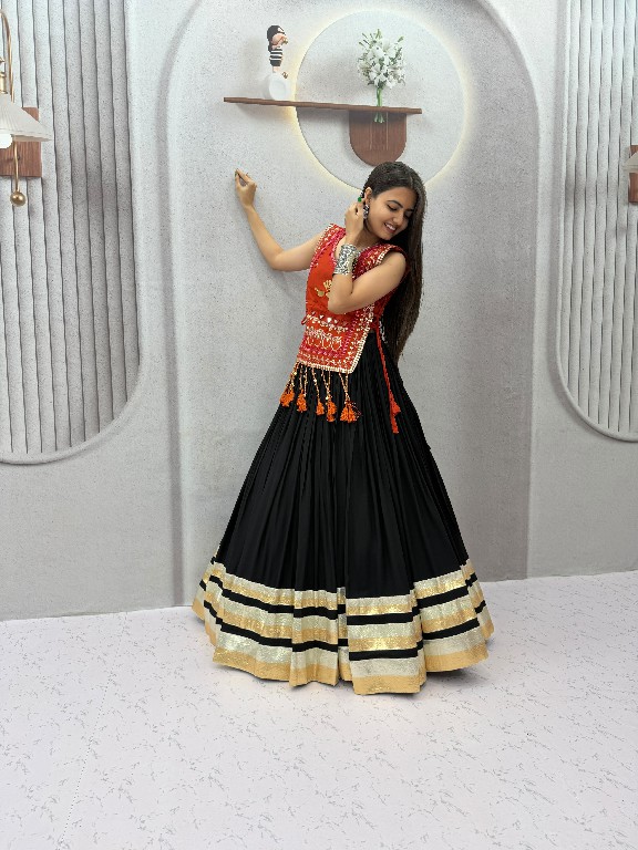 PRISHA CREATION D.NO PC-608 WHOLESALE READYMADE COTTON NAVRATRI SPECIAL HAND WORK LEHENGA CHOLI WITH KOTI FOR EXPORT