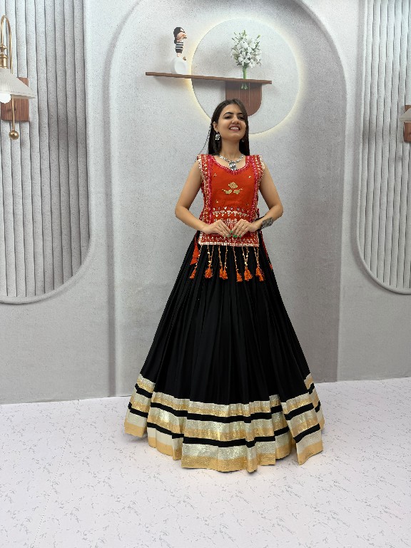 PRISHA CREATION D.NO PC-608 WHOLESALE READYMADE COTTON NAVRATRI SPECIAL HAND WORK LEHENGA CHOLI WITH KOTI FOR EXPORT