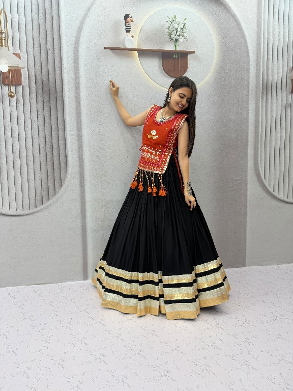 PRISHA CREATION D.NO PC-608 WHOLESALE READYMADE COTTON NAVRATRI SPECIAL HAND WORK LEHENGA CHOLI WITH KOTI FOR EXPORT